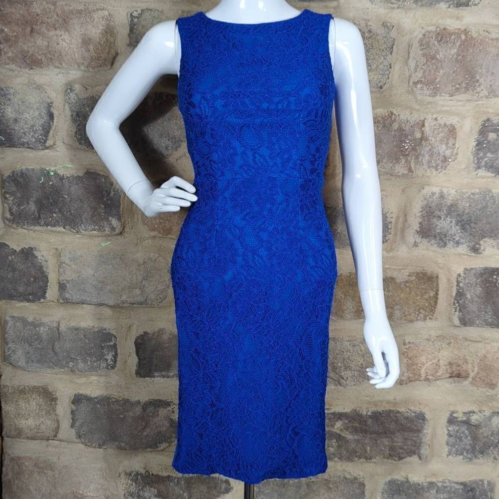 Flavio castellani Dress Woman's Size 38 Royal Blue Lace Exposed Zipper Fitted‎